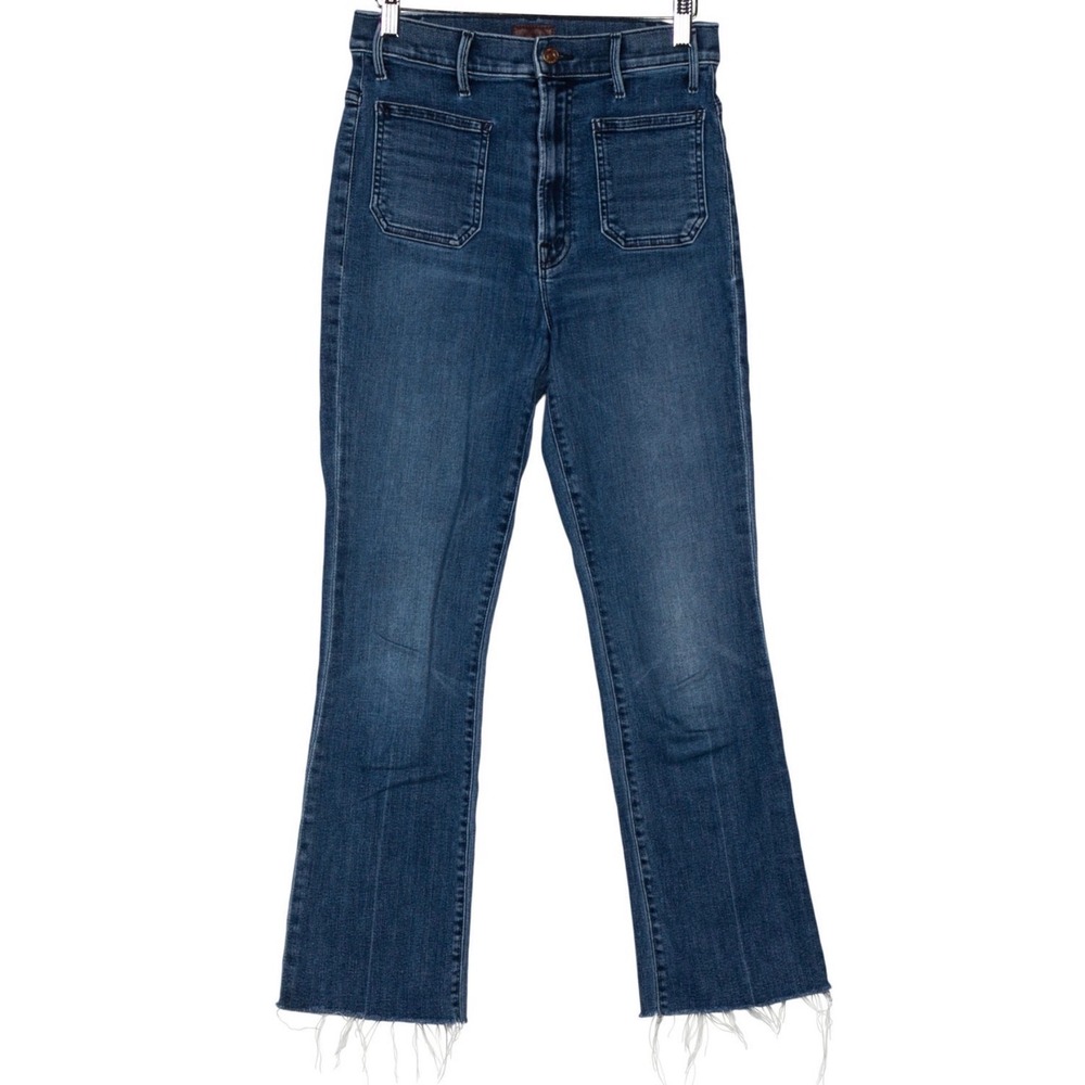 MOTHER Hustler Patch Pocket Ankle Fray Jeans Blue Out For The Evening 26 $480